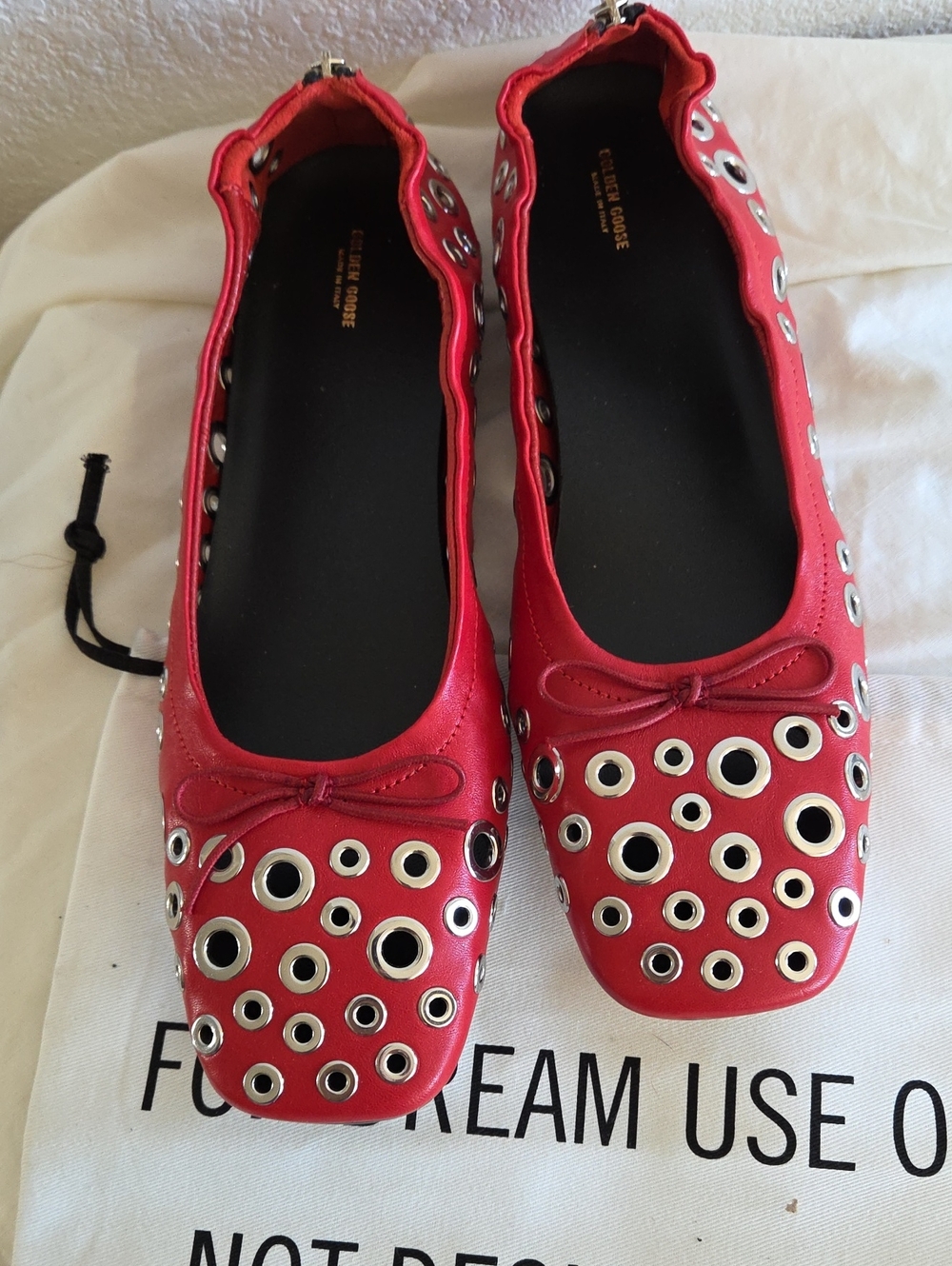 Golden Goose Lipstick Red Amy Grommett Zip Leather Ballerina Size 40/10